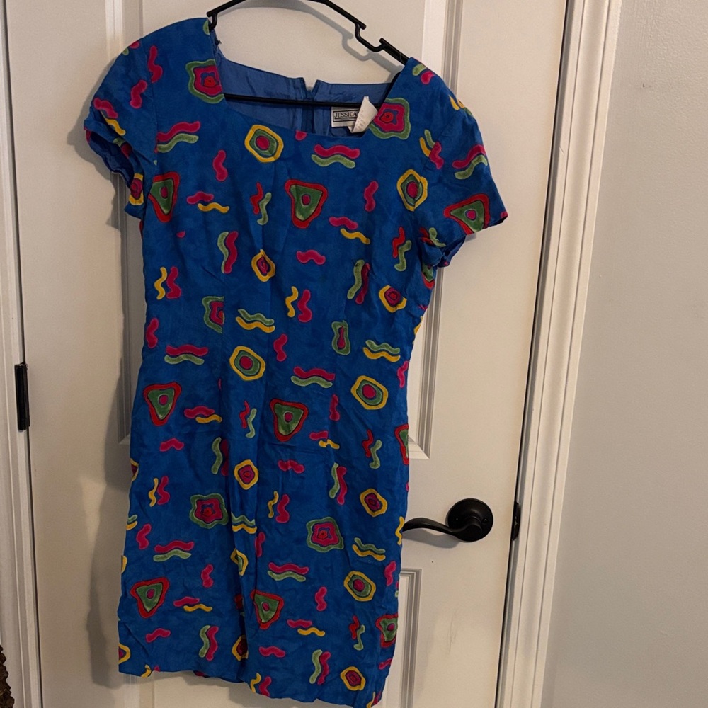 Jessica Howard Blue Mini Dress with Colorful Patterns